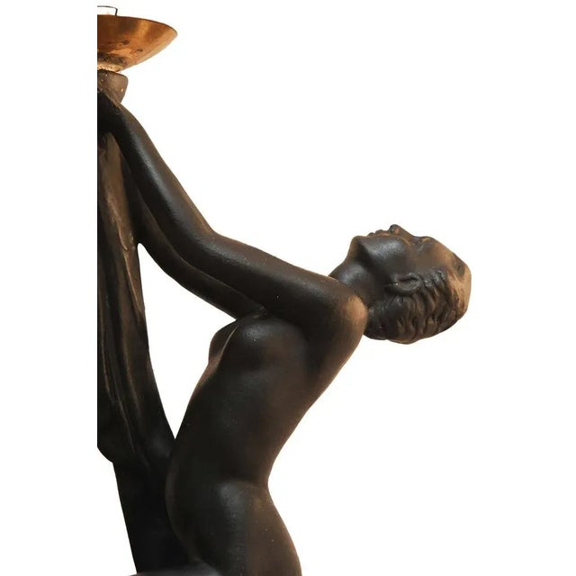 Black Art Deco Ebonized Plaster Nude Feminine Form Table Lamps, 1930s, Set of 2 For Sale - Image 8 of 12