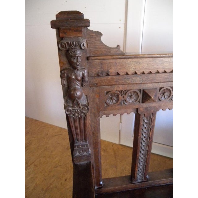 Antique Renaissance Bench with Carved Figure, 1880 For Sale - Image 4 of 18