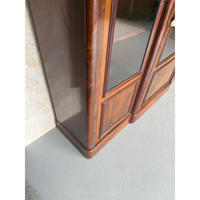 French Late 19th Century Mahogany Three-Door Glass Bookcase With Original Glass & Keys For Sale - Image 14 of 16