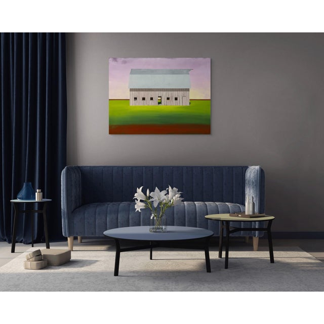 Early 21st Century Northern Breeze by Justin Wheatley | Oil on Canvas Painting of a simple barn in a field For Sale - Image 5 of 5