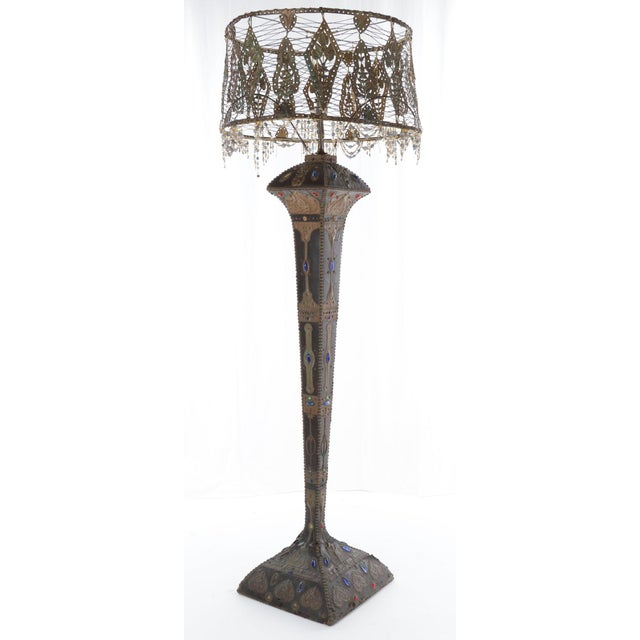 Floor Lamp with Synthetic Gems and Leather, 1920s For Sale - Image 4 of 6