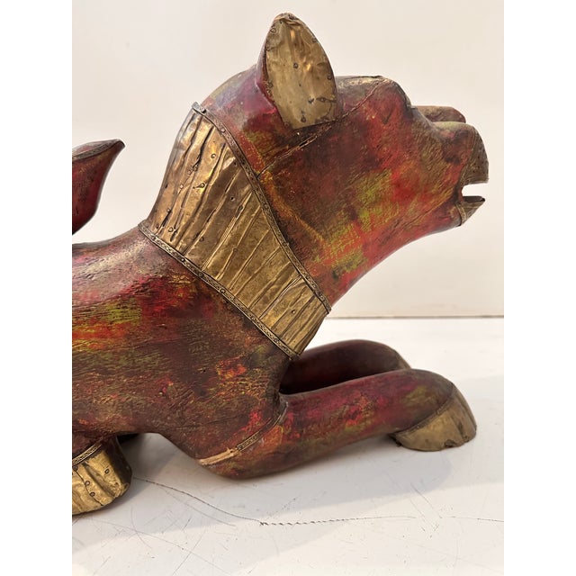 Hand-Carved Wooden Feline Sculpture With Metal Detailing For Sale In Miami - Image 6 of 12