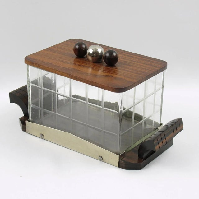 Wood Art Deco Macassar Wood and Crystal Cookie Box Candy Jar For Sale - Image 7 of 9