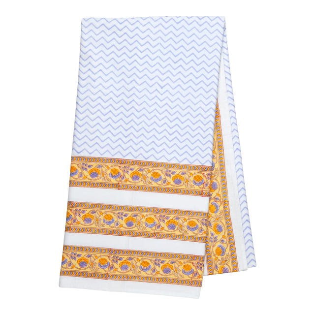 Juhi Chevron Tablecloth, 4-seat table - Periwinkle & Yellow For Sale