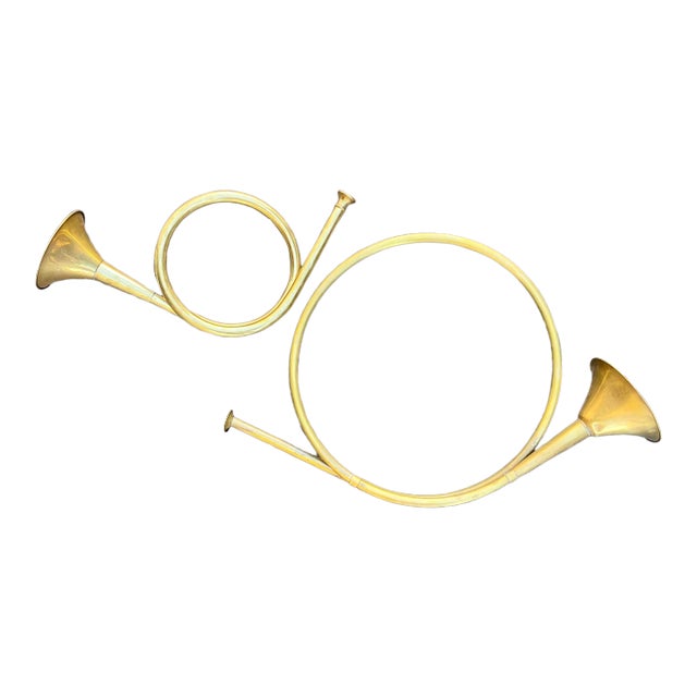 1980s Vintage Holiday Brass Horn Decor, Set of 2 For Sale