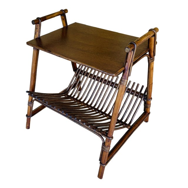 Mid-Century Italian Rattan and Bamboo Side Table, 1960s For Sale
