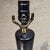 For your consideration a mid century modern black ceramic table lamp. Mounted in wood base wiht brass rim at the bottom....