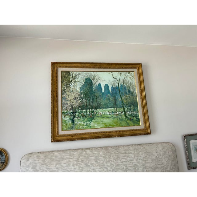 Vintage Central Park Landscape Oil Painting on Canvas, Framed For Sale - Image 11 of 11