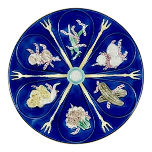 Wedgwood Majolica Japonisme Cobalt Blue Pickle and Fork Plate, Dated 1879