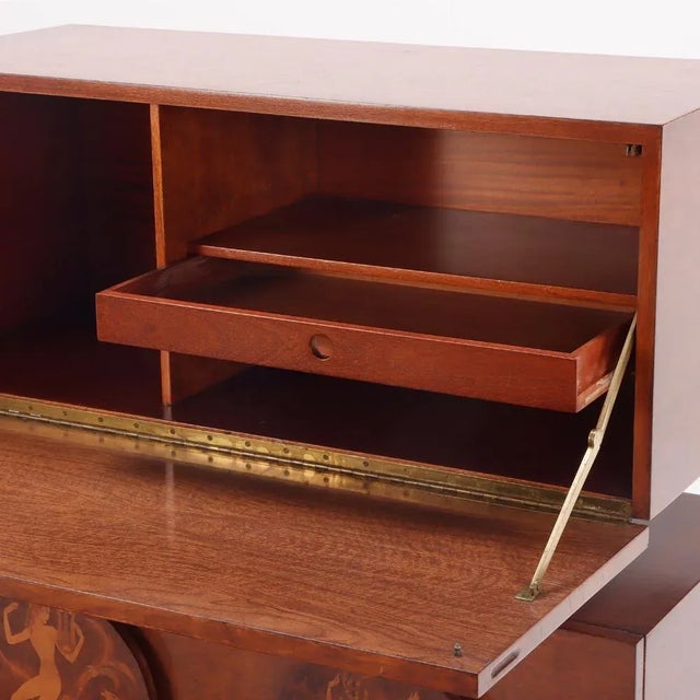 Andrew Szoeke Art Deco Bar Cabinet With Inlaid Mythological Figures by Andrew Szoeke For Sale - Image 4 of 7