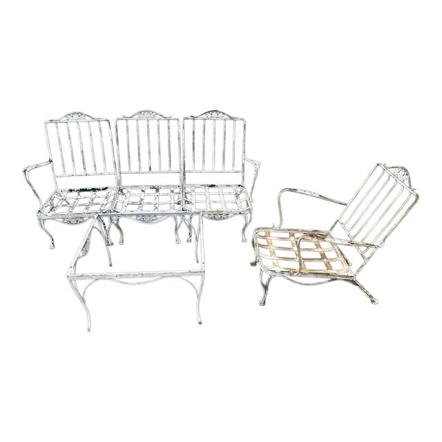 l Vintage Wrought Iron Woodard Conversation Set, 3 Pieces For Sale