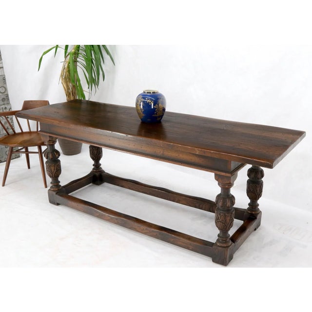 Warmed Chestnut Jacobean Style Thick Top Farm Table For Sale - Image 6 of 13