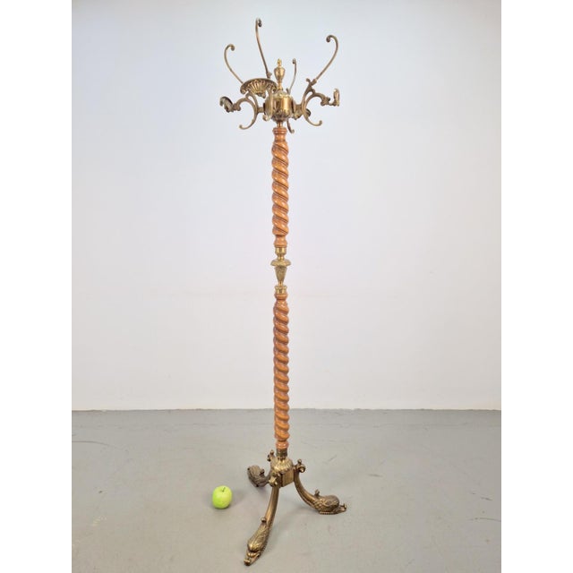 1950s Regency Barley Twist Standing Coat Rack with Brass Lion Heads, France, 1950s For Sale - Image 5 of 10