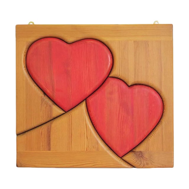 Handcrafted Painted Pinewood Panel, 1990s For Sale