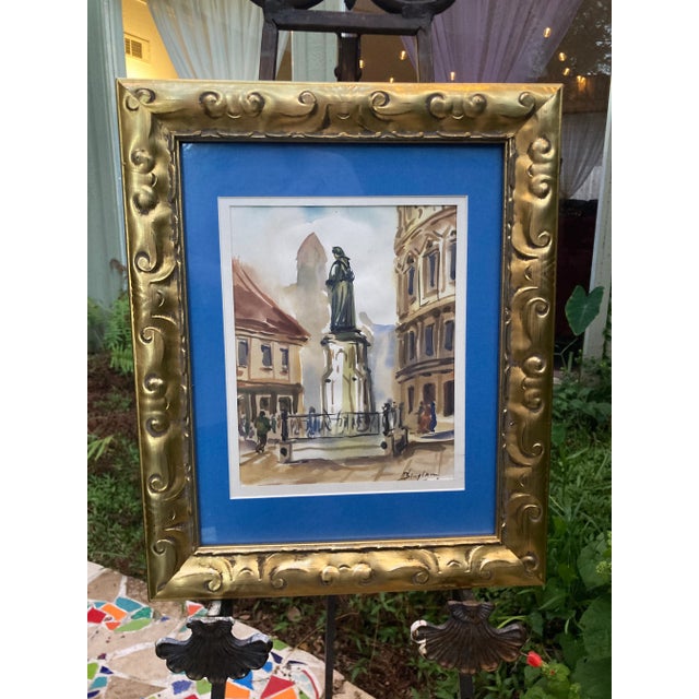 1970s Signed Watercolor Painting of Mesnicka Street in Croatia, Framed For Sale - Image 12 of 12