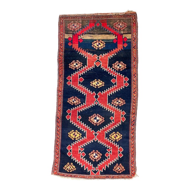 Antique Rug Geometric Moody and Rich Antique Karabagh from the Caucasus Mountains Rug 4.1 x 8.3 For Sale