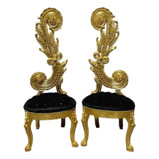 1990s Italian Baroque Chair – High Back Black & Gold Leaf Details For Sale