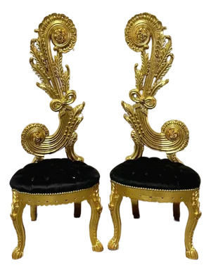 1990s Italian Baroque Chair – High Back Black & Gold Leaf Details