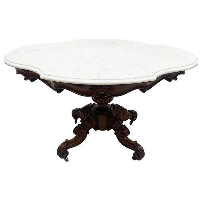 Mahogany Table with a Cartouche-Shaped Marble Top, 1840s For Sale - Image 13 of 13