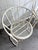 1950s-60s cream metal faux-bamboo barrel patio/outdoor chairs; set of two. Excellent condition.