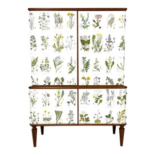 1950's Swedish Cabinet With Nordens Flora Illustrations For Sale