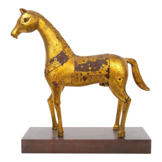 Hand Carved Gilt Gold Animal Sculpture / Wood Base Decorative Piece For Sale