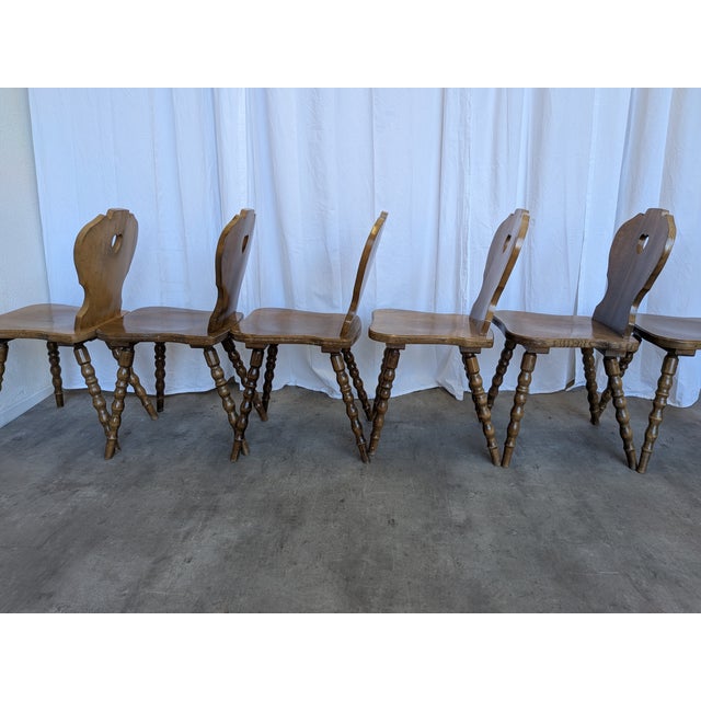 Vintage Tyrolean Heart Cutout Wooden Dining Chairs, 1970s, Set of 6 For Sale - Image 9 of 18