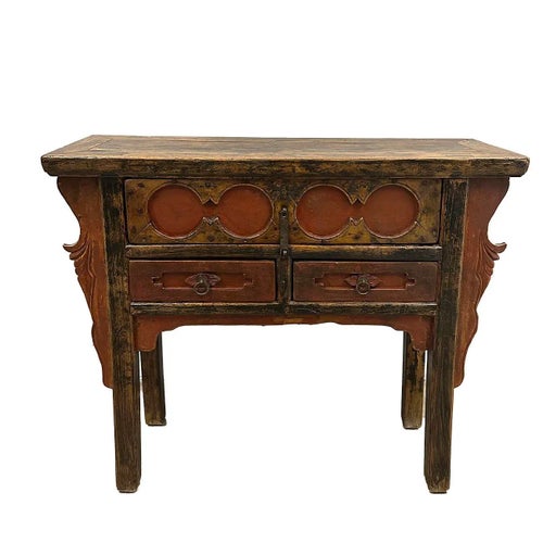 19th Century Antique Chinese Carved Drawers Console Table