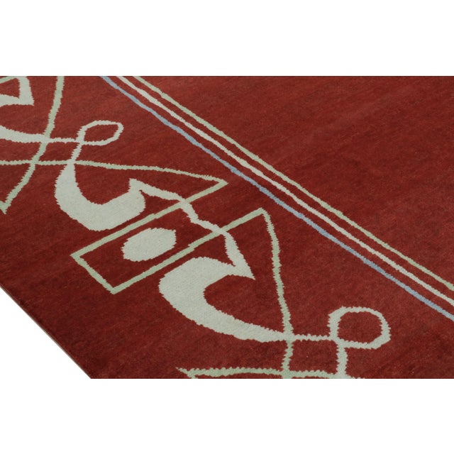 2010s Rug & Kilim’s French Style Art Deco Rug in Red & White Geometric Patterns For Sale In New York - Image 6 of 7