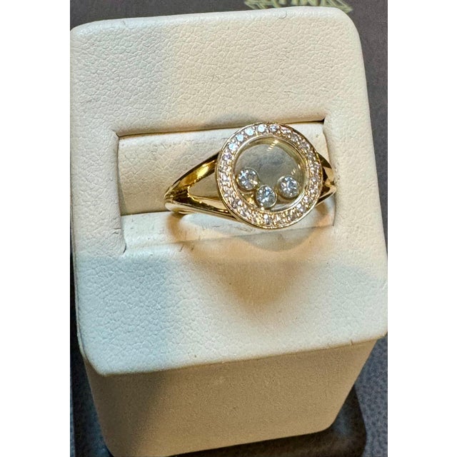 Chopard Happy Diamond 3P Moving Diamond 18k YG Yellow Gold Ring Size 5.75 US For Sale - Image 9 of 18
