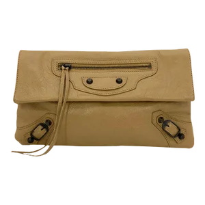 Balenciaga Tan Leather City Envelope Clutch with Mirror