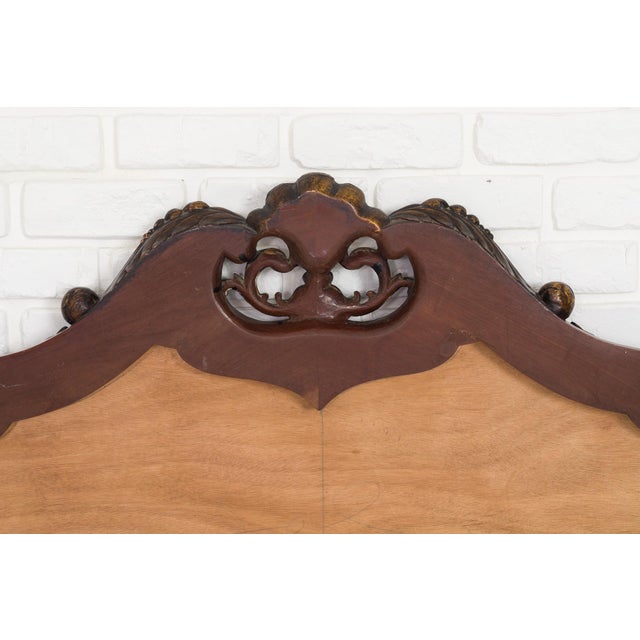 Carved Wooden Headboard with Upholstered Panel, Spain, 1960s For Sale - Image 4 of 7