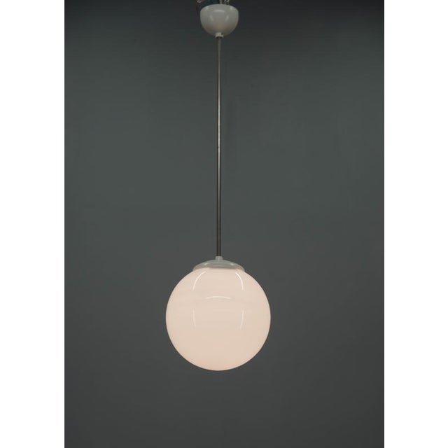 Bauhaus Vintage Opaline Glass Globe Pendant Light, 1940s For Sale - Image 3 of 11