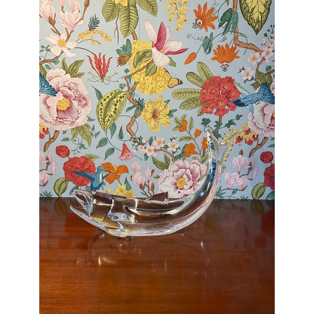 This Steuben glass salmon is a great accent piece to any bookshelf. No chips, small scratches on the bottom.