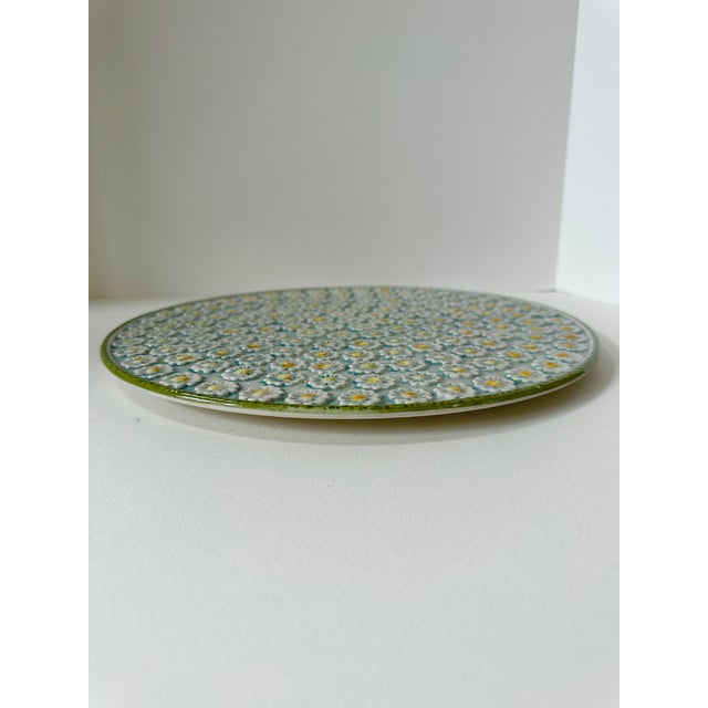Aqua Vintage Italian Majolica Daisy Relief Platter 1970's For Sale - Image 8 of 11
