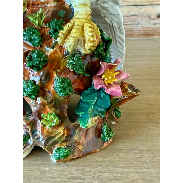 Traditional Mid-20th Century Italian Ceramic White Cockatoo Figurine on Floral Tree Stump For Sale - Image 3 of 12