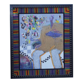 1990s Framed Jazz Musician Painting by Pashyanti Carole Hand For Sale