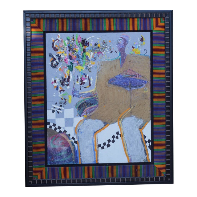 1990s Framed Jazz Musician Painting by Pashyanti Carole Hand For Sale