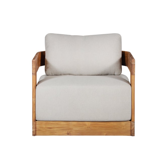 Wood Paradiso Outdoor Solid Teak Swivel Chair - Gray Fabric For Sale - Image 7 of 11