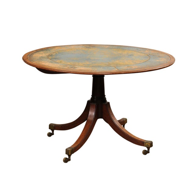 Early 20th Century Early 20th Century English Turn of the Century Mahogany Tilt Top Center Table with Leather Top For Sale - Image 5 of 12