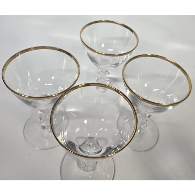 Glass Gold Rimmed Hollywood Regency Crystal Goblets- Set of Four For Sale - Image 7 of 16