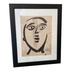 1960s Peter Keil Contemporary Original Black & White Abstract Portrait Painting, Framed