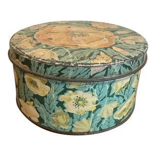 Antique Floral Tole Tin Box Hand-Painted Style Cottage Storage For Sale