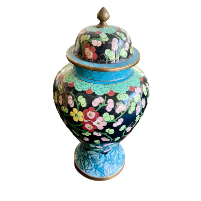 Metal Chinoiserie Cloisonné Covered Ginger Jar For Sale - Image 7 of 10
