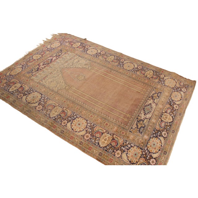 Traditional Antique Kayseri Beige and Pink Wool Rug For Sale - Image 3 of 7