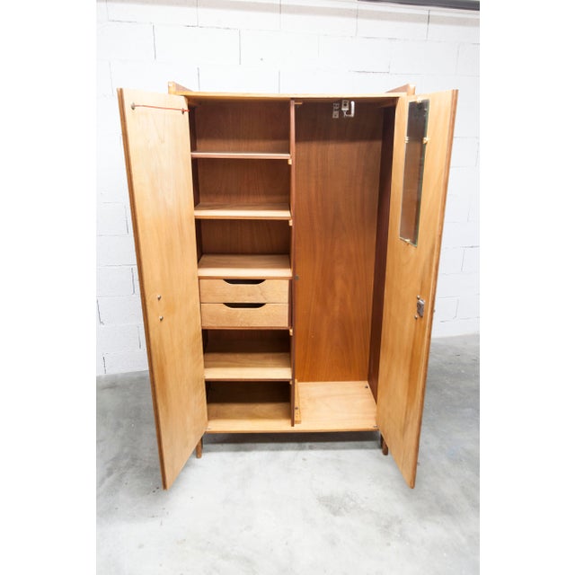 1950s Mid-Century Modern Oak Veneer Wardrobe with Doors and Drawers, 1950s For Sale - Image 5 of 18