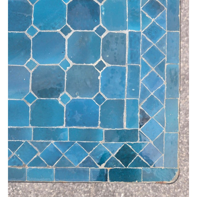 44" Rectangular Handmade Moroccan Petrol Blue Mosaic Table For Sale In Orlando - Image 6 of 7