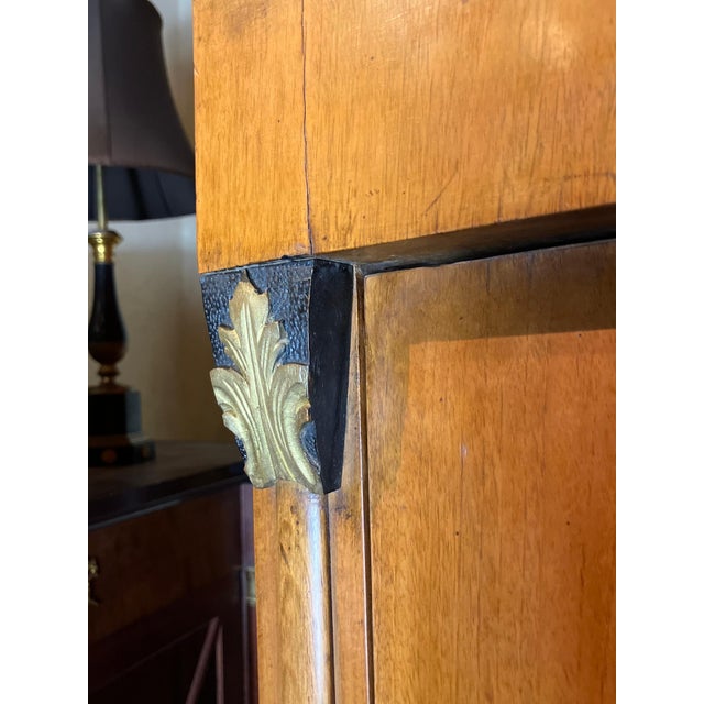 19th Century Biedermeier Fruitwood Armoire with Dolphin Carvings and Gilt Detail For Sale - Image 3 of 11