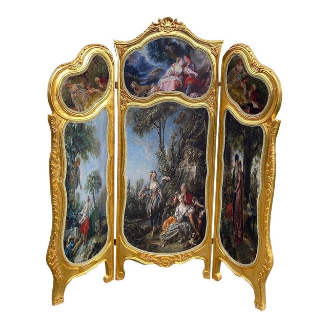 Room Divider Screen | 20th-Century Gilded Louis XVI 3-Panel Beech For Sale