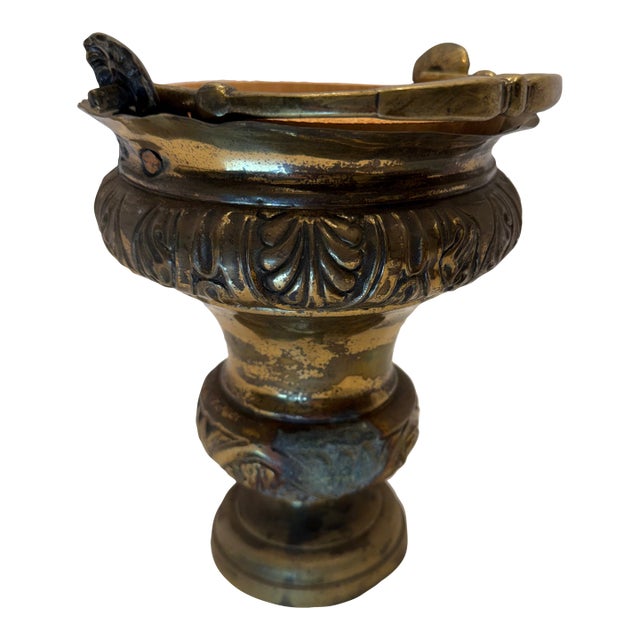 Antique 19th Century Brass Aspersorium - Ornate Ecclesiastical Holy Water Bucket / Liturgical Pot For Sale